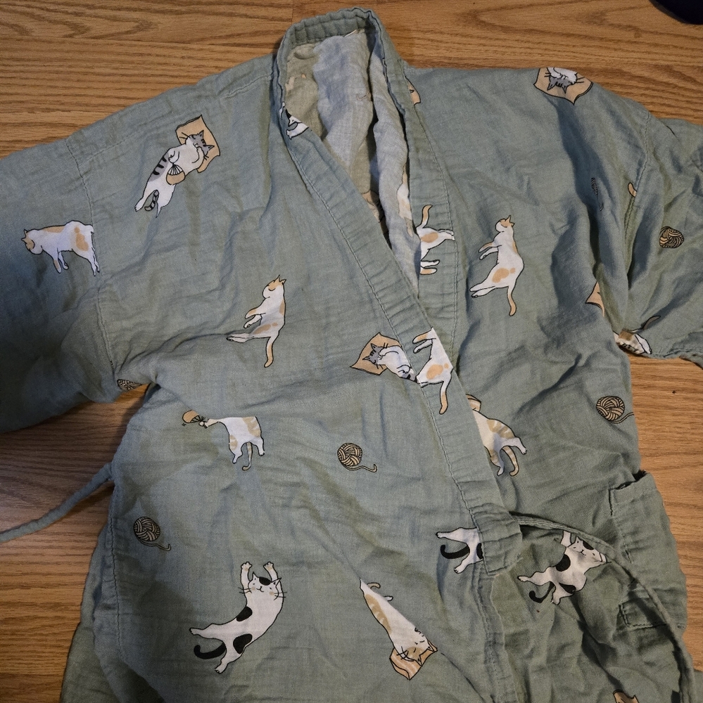 teal cat pattern kimono pajamas